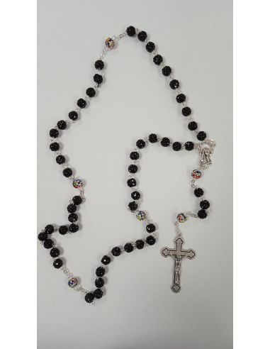 Rosario Cristal negro simil shambala pater multicolor blanco