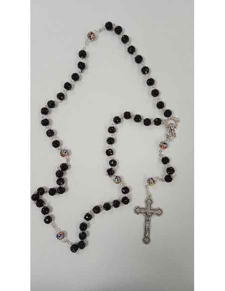 Rosario Cristal negro simil shambala pater multicolor blanco