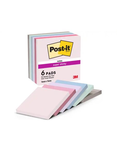 Bloc De Notas Adhesivas Quita Y Pon Post It Super Sticky Soulful 100% Pefc 76X76 Mm Pack De 6 Blocs Colores.