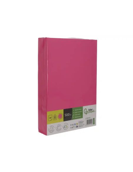 Papel color liderpapel din a4 80 gr rosa intenso paquete de 500 hojas.