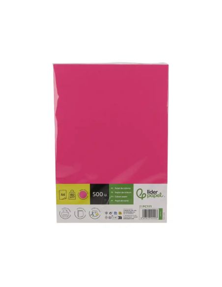 Papel color liderpapel din a4 80 gr rosa intenso paquete de 500 hojas.