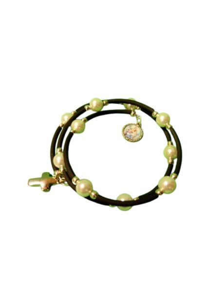 Brazalete 619 Perla Blanca Con Cruz Milagrosa