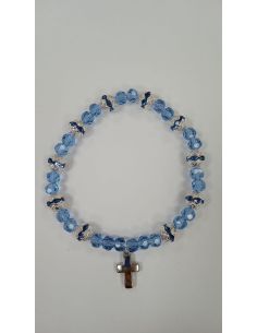 Brazalete Bola 8Mm Cristales c/ Cruz color Azul Celeste
