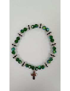 Brazalete Bola 8Mm Cristales c/ Cruz color Verde