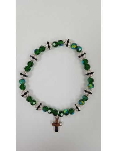 Brazalete Bola 8Mm Cristales c/ Cruz color Verde
