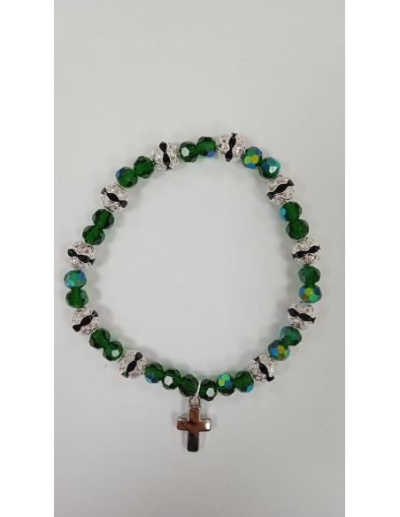 Brazalete Bola 8Mm Cristales c/ Cruz color Verde