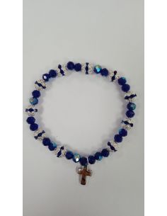 Brazalete Bola 8Mm Cristales c/ Cruz color Azul Oscuro
