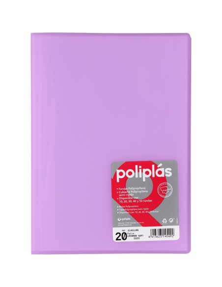 Carpeta 20 Fundas Poliplas Folio Translucido colores Surtidos
