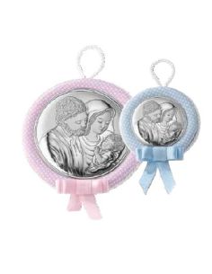 Medalla Cuna Plata 6,5Cm Sagrada Familia Rosa