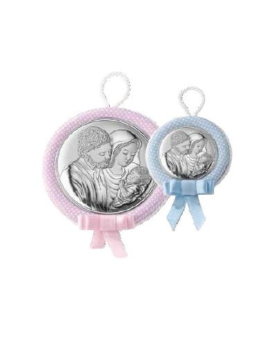 Medalla Cuna Plata 6,5Cm Sagrada Familia Rosa
