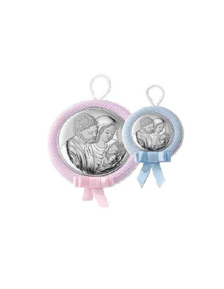 Medalla Cuna Plata 6,5Cm Sagrada Familia Rosa