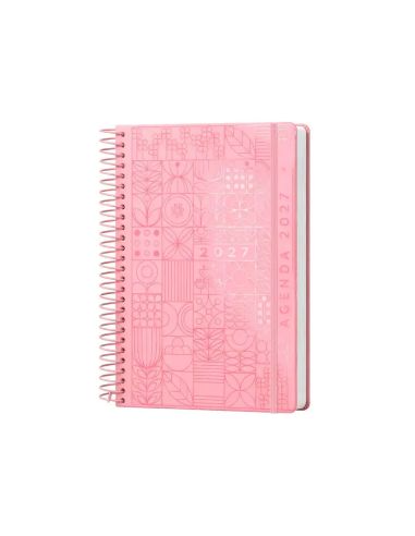 Agenda oficina liderpapel 2027 espiral syros dia pagina a5 bilingue 60g papel fsc rosa.