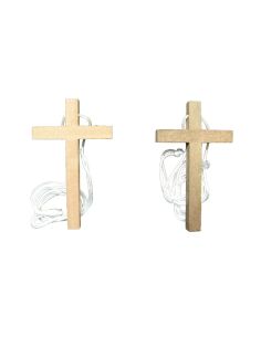 Cruz Madera Clara 10X6 Cm. C/Cordon Blanco