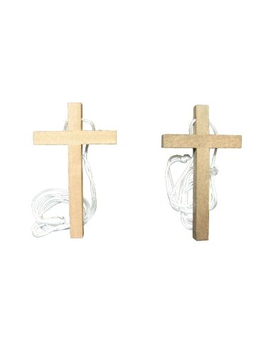 Cruz Madera Clara 10X6 Cm. C/Cordon Blanco