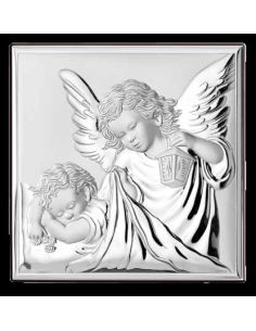 Cuadro Angel Con Farol Plata 12X12Cm