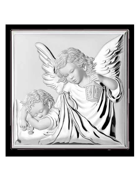 Cuadro Angel Con Farol Plata 12X12Cm