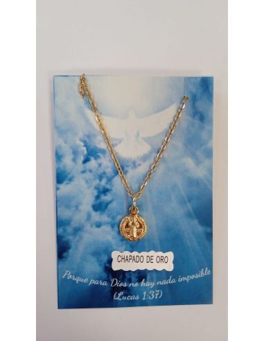 Collar San Benito 9mm baño oro c/cadena acero