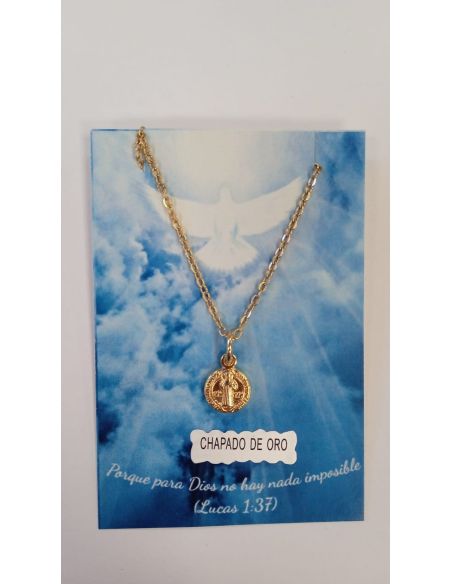 Collar San Benito 9mm baño oro c/cadena acero