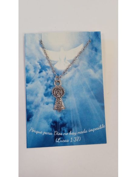 Collar Virgen del Pilar 20mm silueta baño plata c/cadena acero