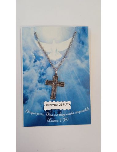Collar Cruz itinerante Camino baño 5mic 20mm plata c/cadena acero