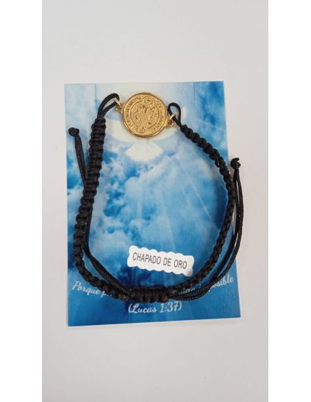 Pulsera S.Benito 15mm baño oro macramé negro