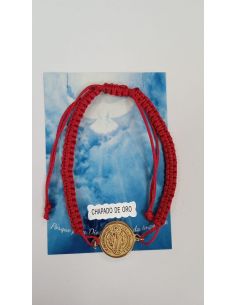 Pulsera S.Benito 15mm baño oro macramé rojo