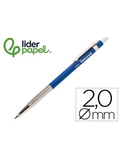 Portaminas liderpapel coleccion 4 con clip y sacapuntas 2 mm azul.