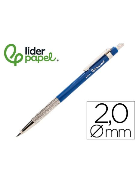 Portaminas liderpapel coleccion 4 con clip y sacapuntas 2 mm azul.