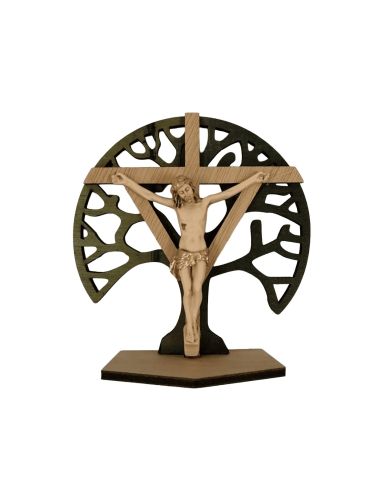 Arbol De La Vida Madera Con Cristo Resina 10Cm