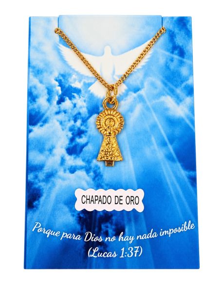 Collar Virgen del Pilar 20mm silueta baño oro c/cadena acero