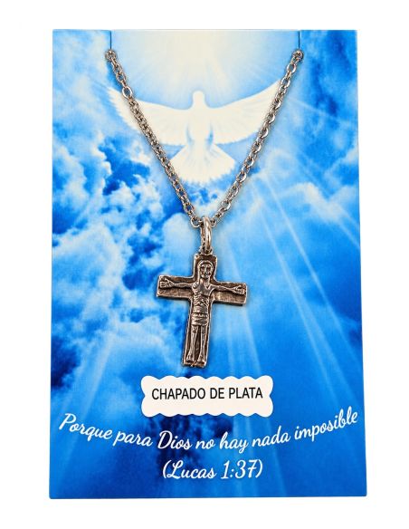 Collar Cruz itinerante Camino baño 5mic 20mm plata c/cadena acero