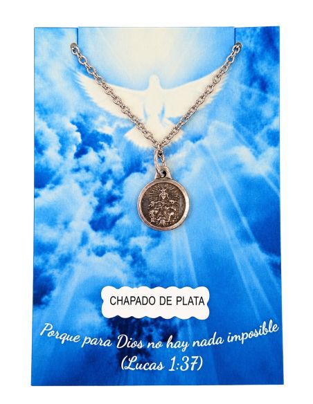Collar Escapulario 12mm Baño 5mic plata c/cadena acero