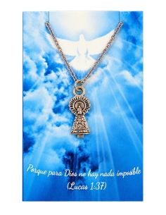 Collar Virgen del Pilar 20mm silueta baño plata c/cadena acero