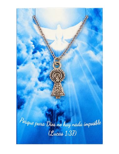Collar Virgen del Pilar 20mm silueta baño plata c/cadena acero