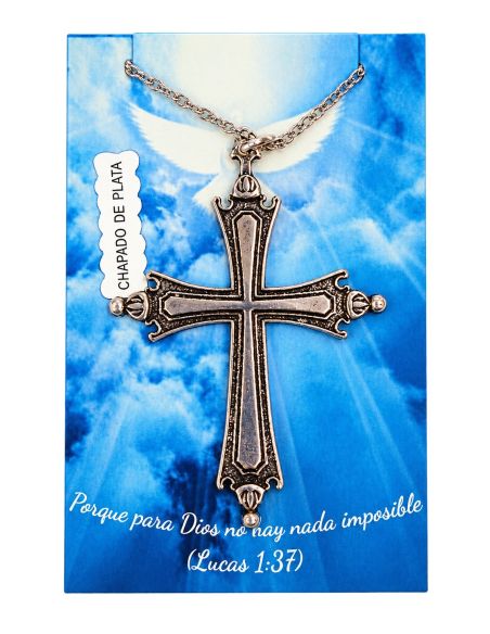 Collar Cruz Papa León XIV 60mm Baño de plata c/cadena acero