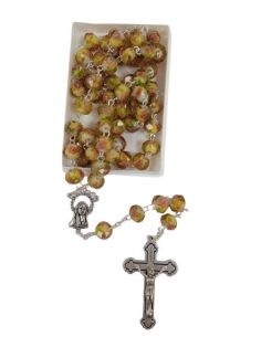 Rosario Cristal Cloisoné Color Oro Con Caja