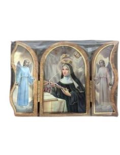 Triptico Madera Oro 6X9Cm Santa Rita