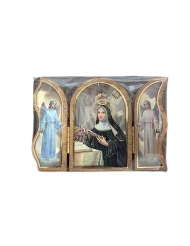 Triptico Madera Oro 6X9Cm Santa Rita