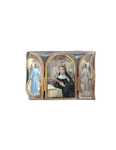 Triptico Madera Oro 6X9Cm Santa Rita