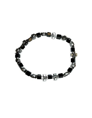 Brazalete Cubos Hematite Cruces Milagrosa