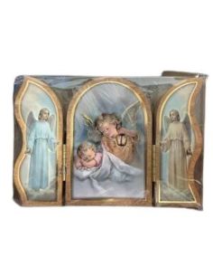 Triptico Madera Oro 6X9Cm Angel Con Farol