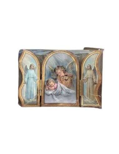 Triptico Madera Oro 6X9Cm Angel Con Farol