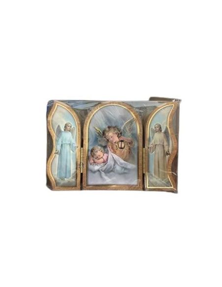 Triptico Madera Oro 6X9Cm Angel Con Farol