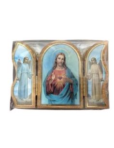 Triptico Madera Oro 6X9Cm Sagrado Corazon De Jesus