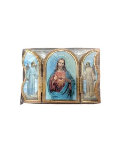 Triptico Madera Oro 6X9Cm Sagrado Corazon De Jesus