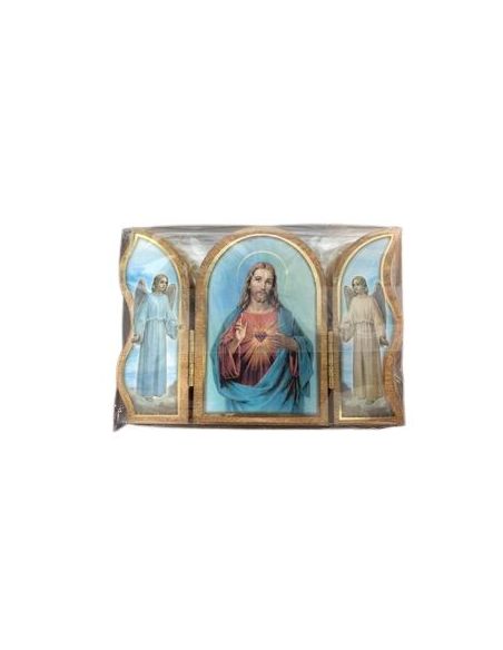 Triptico Madera Oro 6X9Cm Sagrado Corazon De Jesus