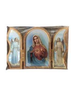 Triptico Madera Oro 6X9Cm Sagrado Corazon De Maria