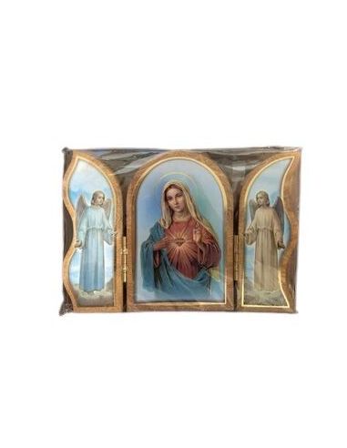 Triptico Madera Oro 6X9Cm Sagrado Corazon De Maria