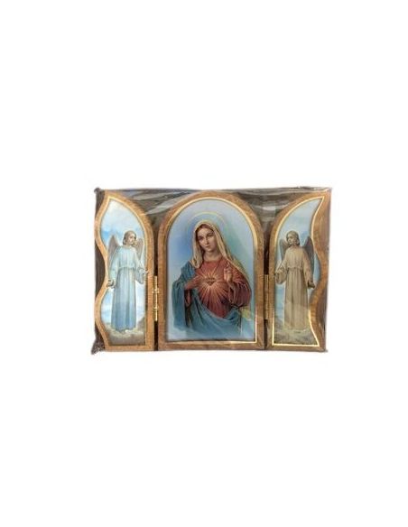 Triptico Madera Oro 6X9Cm Sagrado Corazon De Maria