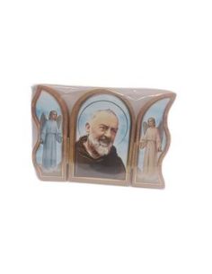 Triptico Madera Oro 6X9Cm Padre Pio
